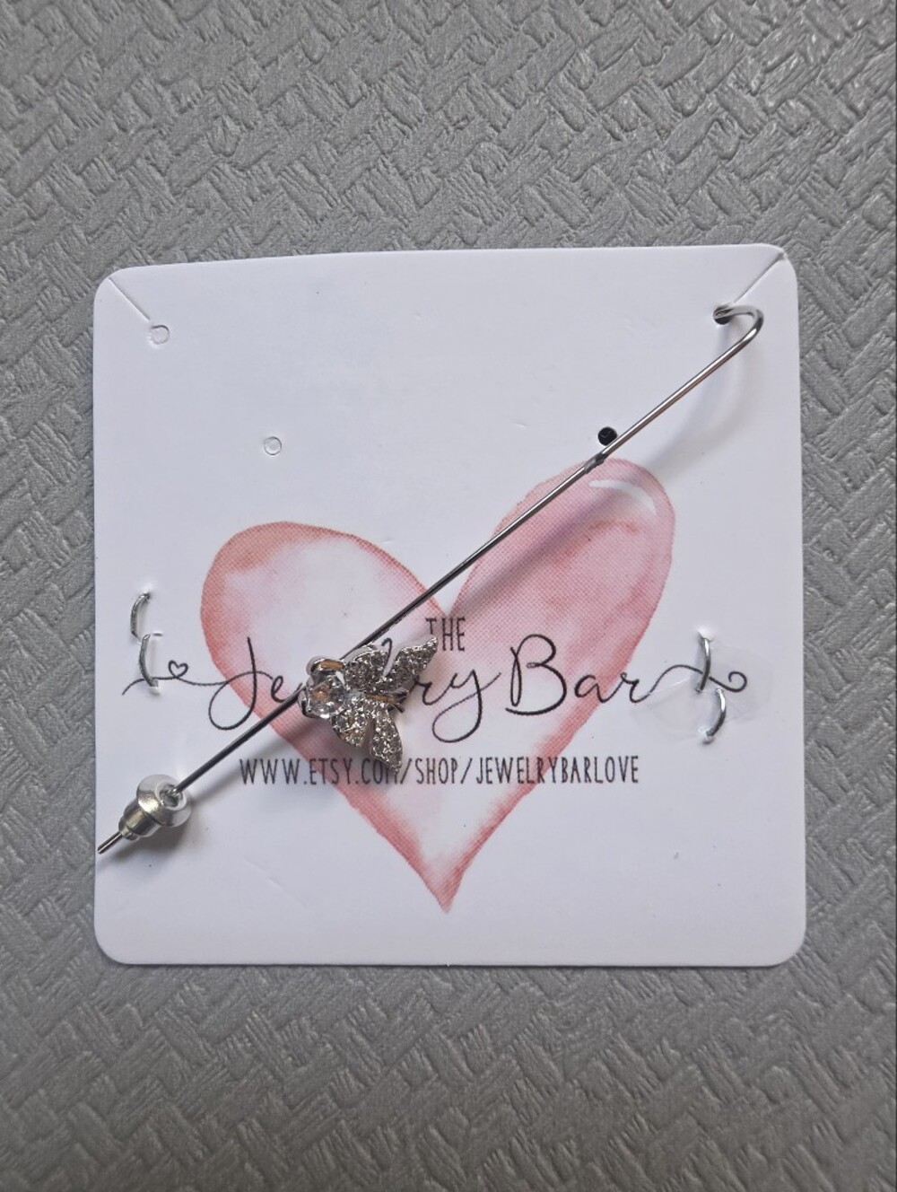 Crystal Butterfly Stick Pin in Pink and Silver